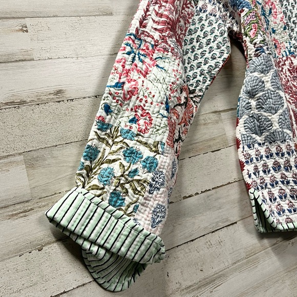 Handmade Boho Block Print Reversible Quilted Textured Patchwork Coat - Picture 4 of 9